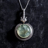 Large Prehnite Necklace, Round Pendant, Natural Prehnite, Celtic Silver Pendant, Statement Necklace, Heavy Pendant, Solid Silver Necklace