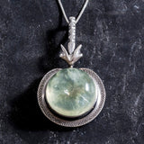 Large Prehnite Necklace, Round Pendant, Natural Prehnite, Celtic Silver Pendant, Statement Necklace, Heavy Pendant, Solid Silver Necklace