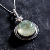 Large Prehnite Necklace, Round Pendant, Natural Prehnite, Celtic Silver Pendant, Statement Necklace, Heavy Pendant, Solid Silver Necklace