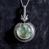 Large Prehnite Necklace, Round Pendant, Natural Prehnite, Celtic Silver Pendant, Statement Necklace, Heavy Pendant, Solid Silver Necklace