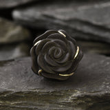 Large Black Rose Ring, Black Agate Ring, Flower Ring, Statement Ring, Rose Carved Ring, Gothic Ring, Chunky Flower Ring, Solid Silver Ring