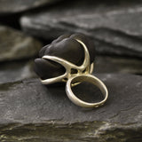 Large Black Rose Ring, Black Agate Ring, Flower Ring, Statement Ring, Rose Carved Ring, Gothic Ring, Chunky Flower Ring, Solid Silver Ring