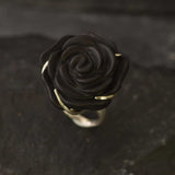 Large Black Rose Ring, Black Agate Ring, Flower Ring, Statement Ring, Rose Carved Ring, Gothic Ring, Chunky Flower Ring, Solid Silver Ring