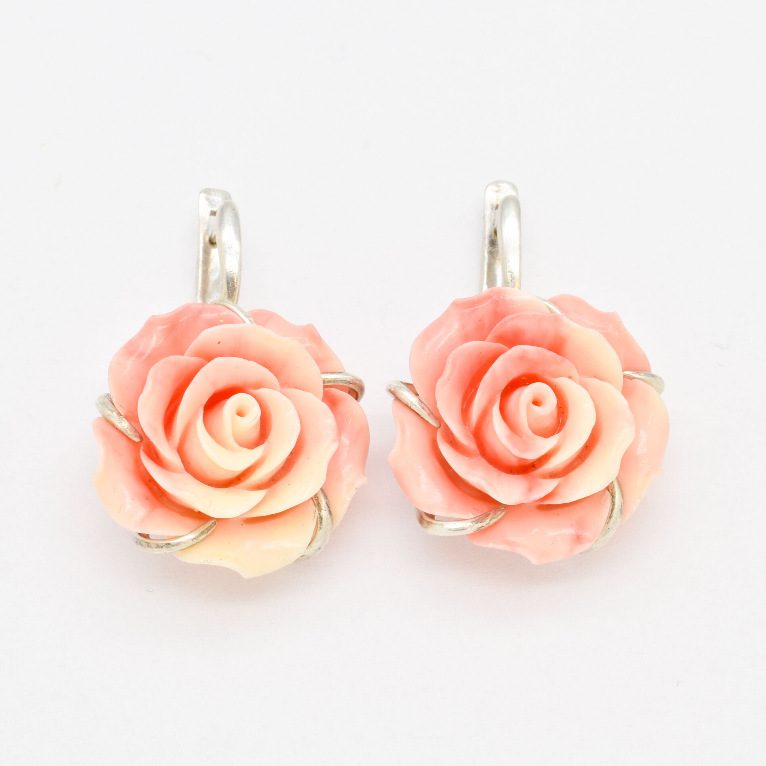Large Rose Earrings - Coral Earrings - Vintage Flower Earrings made in 925 Sterling Silver. Ideal for everyday wear and perfect for birthday gifting and special occasions.