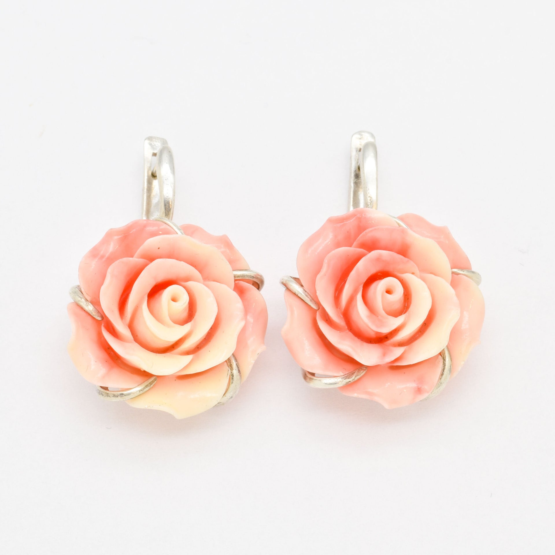 Large Rose Earrings Coral Earrings Vintage Flower Earrings