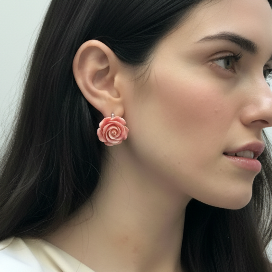 Coral Vintage Rose Earrings - 925 Sterling Silver, perfect for everyday wear and special occasions. Ideal birthday gift! 