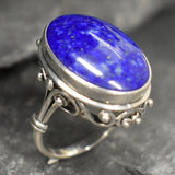 Artisan Lapis Ring, Natural Lapis Lazuli, Vintage Ring, Blue Antique Ring, Lapis Lazuli Ring, Statement Ring, Large Ring, Solid Silver Ring