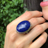 Artisan Lapis Ring, Natural Lapis Lazuli, Vintage Ring, Blue Antique Ring, Lapis Lazuli Ring, Statement Ring, Large Ring, Solid Silver Ring