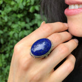 Artisan Lapis Ring, Natural Lapis Lazuli, Vintage Ring, Blue Antique Ring, Lapis Lazuli Ring, Statement Ring, Large Ring, Solid Silver Ring
