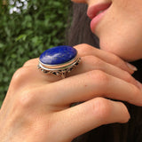 Artisan Lapis Ring, Natural Lapis Lazuli, Vintage Ring, Blue Antique Ring, Lapis Lazuli Ring, Statement Ring, Large Ring, Solid Silver Ring