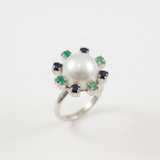 Natural Pearl Ring - Pearl Halo Ring - Multistone Statement Ring