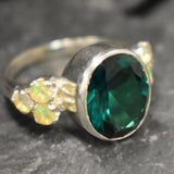 Emerald Ring, Created Emerald, Green Emerald Ring, Victorian Ring, Vintage Green Ring, Green Oval Ring, Natural Opal Ring, Solid Silver Ring