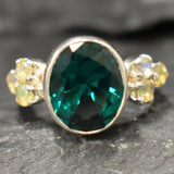 Emerald Ring, Created Emerald, Green Emerald Ring, Victorian Ring, Vintage Green Ring, Green Oval Ring, Natural Opal Ring, Solid Silver Ring