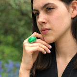 Green Agate Ring, Natural Green Agate Ring, Green Leaf Ring, Large Green Agate Ring, Silver Statement Ring, Green Boho Ring, Rare by Adina