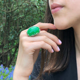 Green Agate Ring, Natural Green Agate Ring, Green Leaf Ring, Large Green Agate Ring, Silver Statement Ring, Green Boho Ring, Rare by Adina
