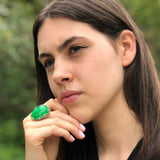 Green Agate Ring, Natural Green Agate Ring, Green Leaf Ring, Large Green Agate Ring, Silver Statement Ring, Green Boho Ring, Rare by Adina