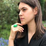 Green Agate Ring, Natural Green Agate Ring, Green Leaf Ring, Large Green Agate Ring, Silver Statement Ring, Green Boho Ring, Rare by Adina