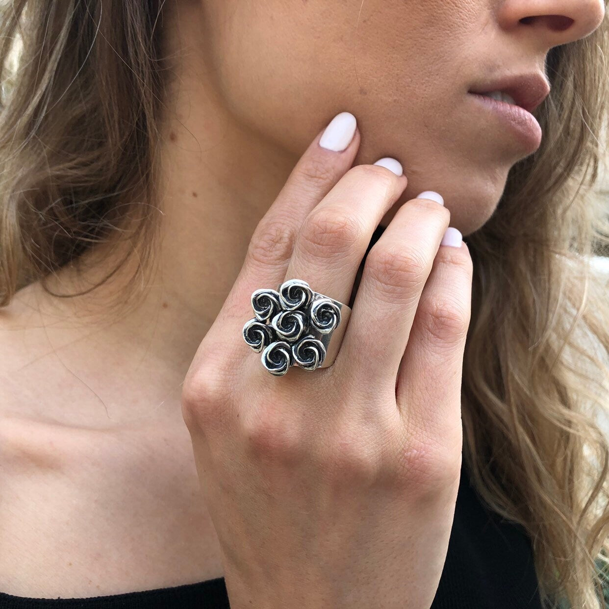 Flower Ring, Artistic Silver Ring, Silver Rose Ring, Vintage Flower Ring, Statement Ring, Silver Flower Ring, Solid Silver Ring, Rose Ring