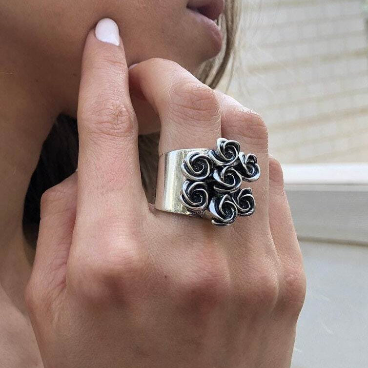 Flower Ring, Artistic Silver Ring, Silver Rose Ring, Vintage Flower Ring, Statement Ring, Silver Flower Ring, Solid Silver Ring, Rose Ring