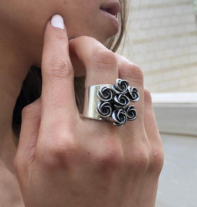 Flower Ring, Artistic Silver Ring, Silver Rose Ring, Vintage Flower Ring, Statement Ring, Silver Flower Ring, Solid Silver Ring, Rose Ring