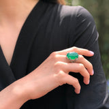 Emerald Ring, Created Emerald, Green Emerald Ring, Silver Leaf Ring, Vintage Leaf Ring, Green Oval Ring, Chunky Green Ring, 925 Silver Ring