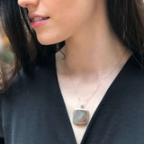 Shell Pearl Necklace, Natural Mother of Pearl, Pearl Statement Pendant, Silver Pearl Necklace, Brown Pendant, Square Pendant, Rare by Adina