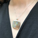 Shell Pearl Necklace, Natural Mother of Pearl, Pearl Statement Pendant, Silver Pearl Necklace, Brown Pendant, Square Pendant, Rare by Adina