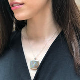 Shell Pearl Necklace, Natural Mother of Pearl, Pearl Statement Pendant, Silver Pearl Necklace, Brown Pendant, Square Pendant, Rare by Adina