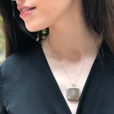 Shell Pearl Necklace, Natural Mother of Pearl, Pearl Statement Pendant, Silver Pearl Necklace, Brown Pendant, Square Pendant, Rare by Adina