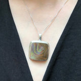 Shell Pearl Necklace, Natural Mother of Pearl, Pearl Statement Pendant, Silver Pearl Necklace, Brown Pendant, Square Pendant, Rare by Adina