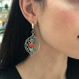 Emerald Statement Earrings, Natural Emerald Earrings, Three Stone Earrings, Silver Dangling Earrings, Boho Earrings, Leaf Earrings, For Her