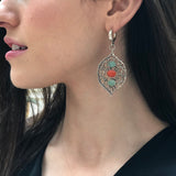 Emerald Statement Earrings, Natural Emerald Earrings, Three Stone Earrings, Silver Dangling Earrings, Boho Earrings, Leaf Earrings, For Her
