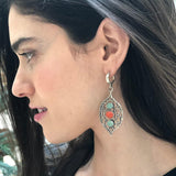 Emerald Statement Earrings, Natural Emerald Earrings, Three Stone Earrings, Silver Dangling Earrings, Boho Earrings, Leaf Earrings, For Her