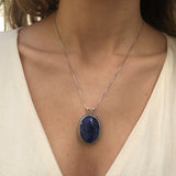 Blue Gemstone Pendant, Natural Sodalite Necklace, Statement Blue Necklace, Vintage Necklace, Oval Sodalite Pendant, Solid Silver Necklace