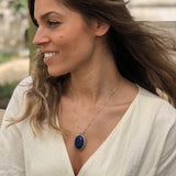 Blue Gemstone Pendant, Natural Sodalite Necklace, Statement Blue Necklace, Vintage Necklace, Oval Sodalite Pendant, Solid Silver Necklace