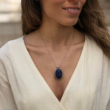 Blue Gemstone Pendant, Natural Sodalite Necklace, Statement Blue Necklace, Vintage Necklace, Oval Sodalite Pendant, Solid Silver Necklace