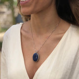 Blue Gemstone Pendant, Natural Sodalite Necklace, Statement Blue Necklace, Vintage Necklace, Oval Sodalite Pendant, Solid Silver Necklace