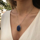 Blue Gemstone Pendant, Natural Sodalite Necklace, Statement Blue Necklace, Vintage Necklace, Oval Sodalite Pendant, Solid Silver Necklace