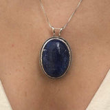 Blue Gemstone Pendant, Natural Sodalite Necklace, Statement Blue Necklace, Vintage Necklace, Oval Sodalite Pendant, Solid Silver Necklace