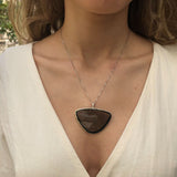 Obsidian Pendant, Natural Obsidian, Triangle Pendant, Black Vintage Pendant, Unique Stone Pendant, Statement Pendant, Solid Silver Pendant