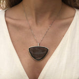 Obsidian Pendant, Natural Obsidian, Triangle Pendant, Black Vintage Pendant, Unique Stone Pendant, Statement Pendant, Solid Silver Pendant