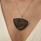 Obsidian Pendant, Natural Obsidian, Triangle Pendant, Black Vintage Pendant, Unique Stone Pendant, Statement Pendant, Solid Silver Pendant
