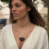 Obsidian Pendant, Natural Obsidian, Triangle Pendant, Black Vintage Pendant, Unique Stone Pendant, Statement Pendant, Solid Silver Pendant