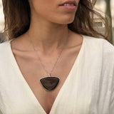 Obsidian Pendant, Natural Obsidian, Triangle Pendant, Black Vintage Pendant, Unique Stone Pendant, Statement Pendant, Solid Silver Pendant