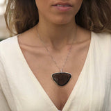 Obsidian Pendant, Natural Obsidian, Triangle Pendant, Black Vintage Pendant, Unique Stone Pendant, Statement Pendant, Solid Silver Pendant