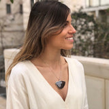 Obsidian Pendant, Natural Obsidian, Triangle Pendant, Black Vintage Pendant, Unique Stone Pendant, Statement Pendant, Solid Silver Pendant