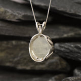 Round Moonstone Pendant, Natural Rainbow Moonstone, Vintage Pendant, June Birthstone, Leaf Pendant, Heavy Necklace, Solid Silver Pendant