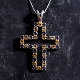 Citrine Cross Pendant, Natural Citrine Necklace, Statement Cross Necklace, Large Cross Necklace, Mystic Topaz Pendant, Cutout Cross Necklace