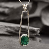 Emerald Pendant, Created Emerald, Long Necklace, Statement Pendant, Rope Necklace, Large Emerald Pendant, Green Drop Necklace, Solid Silver