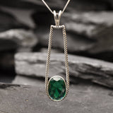 Emerald Pendant, Created Emerald, Long Necklace, Statement Pendant, Rope Necklace, Large Emerald Pendant, Green Drop Necklace, Solid Silver